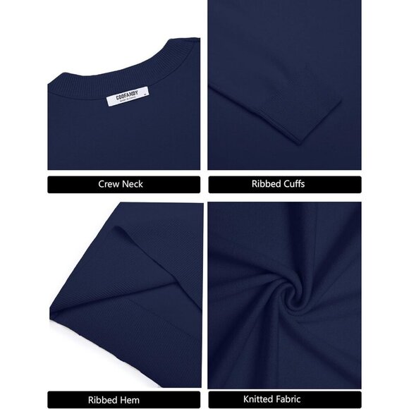 Coofandy Men Navy Blue Crew Neck Pullover Long Sleeve Lightweight Dress Sweater - Picture 6 of 6